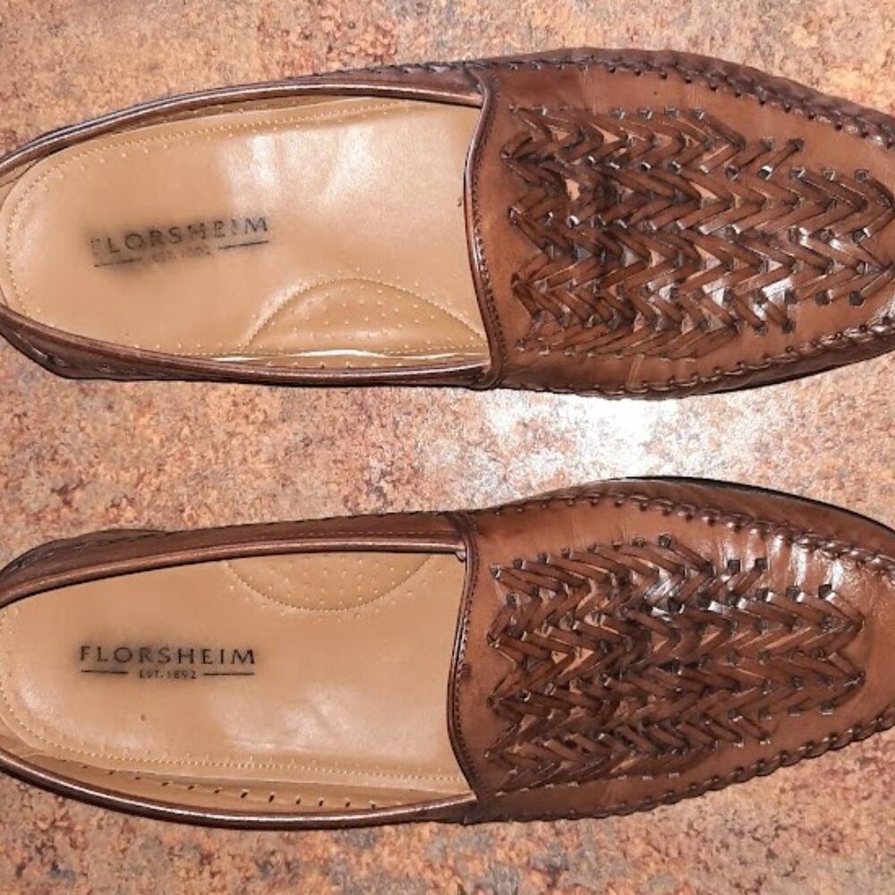 Florsheim Mens Vintage Leather Basket Weave Loafers US 11.5 Wide USA - Picture 4 of 7